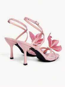 CUCCOO CHICEST Giày sandal cao gót nữ thời trang với họa tiết hoa 3D và khóa cài, phù hợp để mang hàng ngày. - Hồng - Xem 5