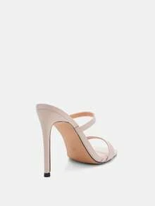 Glitzique Giày cao gót mũi vuông hở gót thời trang gợi cảm cho nữ, giày sandal đế xuồng đa năng, màu đen - Màu be - Xem 9