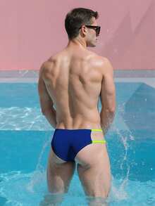 Manfinity Swimmode 男士撞色极简三角泳裤 - 藍色 - 查看 2