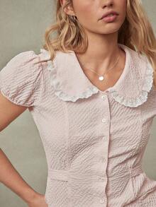 WESTFADE Chemisier rose à manches courtes et boutons pour femmes - Rose bonbon - Voir 5