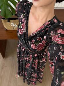 Joudiya Đầm hoa thanh lịch dành cho nữ, thích hợp mặc đi làm. - màu đen - Xem 6