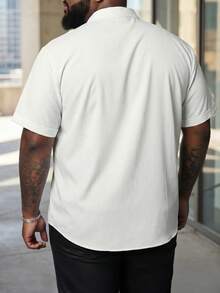 DRIVNCORE Plus Size Men's Fashion Simple Solid Color Loose Casual Short Sleeve Shirt, Classic Personalized Solid Striped Textured Stand Collar, Contrast Buttons, Commuter Street Style Summer T-Shirt - White - View 4