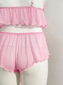 PetitDoll 2件套加大码蕾丝拼接内衣套装，情人节 - 粉色 - 查看 10