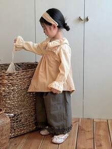 DAZY Toddler Girls' Korean Style Collared Long Sleeve Shirt & Dress 2 Pieces Set - Khaki - View 4