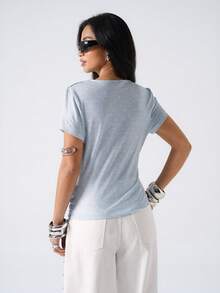 LYSMO 2026 New Arrive Minimalism Spring/Arrivel Women's Casual Polka Dot Print Wrap T-Shirt, Summer/ Summer Outfits /Summer Tops/Summer Clothes/ Summer Outfit For Women/Spring Outfit Women/Beach Outfit For Women/ Beach Vacation Outfits For Women /Weddings & Events /Graduation Ceremony/Going Out Tops/Going Out Tops For Women /Going Out Outfits /Going Out /Birthday Outfits For Women/ Elegant Women's Blouses /Vacation Outfits Women /Holiday Outfits For Women/Summer Holiday Outfits/Vacation Outfits For Women /Beach Vacation Outfits For Women / Casual Blouses For Women / Casual Outfit For Women / Women's Social Blouse/Formal Attire For Women /Polka Dot / Polka Dot Top/ Blue Top /Y2K/BOHO - Multicolor - View 2