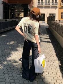 DAZY Women's Casual Numeric Pattern Short Sleeve Knit Top, Spring/Summer - Apricot - View 5