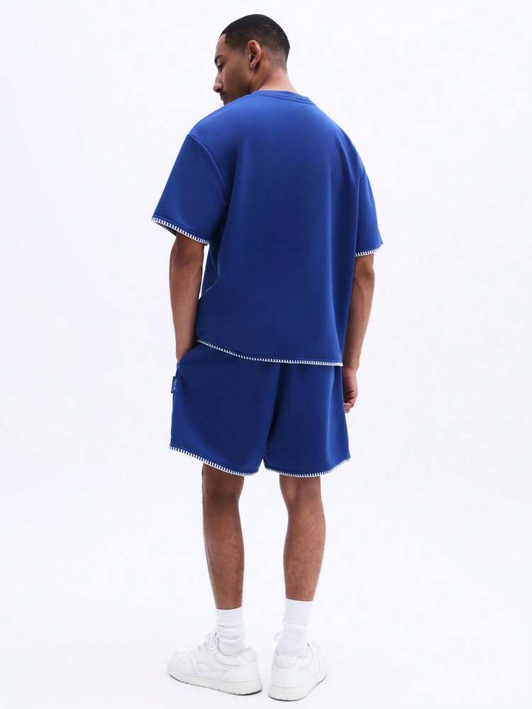 Men's Crew Neck T-Shirt And Shorts Coordinate Set With Script Logo Embroidery And Contrast Stitching Details For Casual Summer Wear