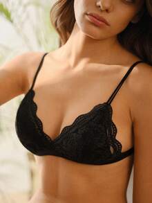 Women's Black French Sexy Deep V Triangle Bralette - Lightweight Bra With Adjustable Straps - Black - View 9