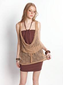 Bloopia Women's Retro Lace Shawl Collar Cover Up - Apricot - View 6