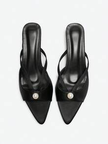 软底法式性感穆勒鞋，细跟，露趾，充满夏日仙气的高跟凉鞋，2025新款，猫跟 - 黑色 - 查看 12