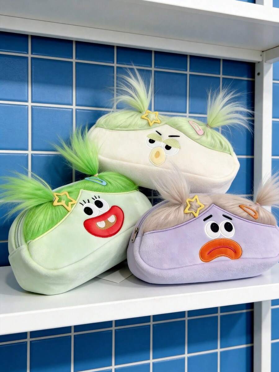 Joivida 1个趣味丑萌文具收纳笔袋设计，文具收纳袋，学生学校办公桌家用，热门网红返校礼物，收纳用品 - 彩色 - 查看 1