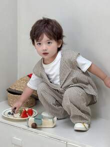 DAZY Baby Boy Striped Single-Breasted Vest, Shirt And Pants Casual Outfit - Black - View 4