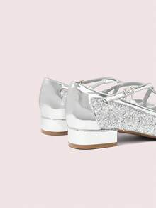 CUCCOO DOLLMOD 女士银色亮片玛丽珍低跟鞋，时尚派对/约会装扮，适合圣诞节、感恩节等场合 - 銀色 - 查看 9