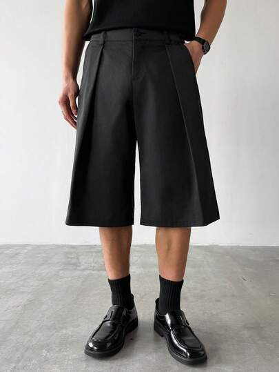 HUEFORM 男士黑色挺括宽松直筒七分裤，适合日常休闲穿着，时尚百搭，是送给男友的绝佳礼物