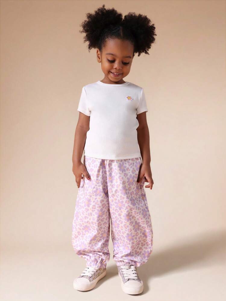 Ribbed Tee And Floral Palazzo Pants Set