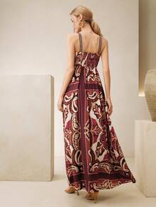 Anewsta 优雅印花弹力吊带连衣裙，法式碎花连衣裙，度假风情 - 彩色 - 查看 2