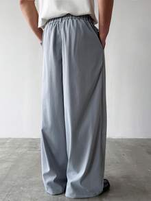 HUEFORM Men's Solid Color Baggy Pleated Wide Leg Loose Casual Pants Japanese Pants Grey Pants Pleated Pants Oversized Pants - Dusty Blue - View 2