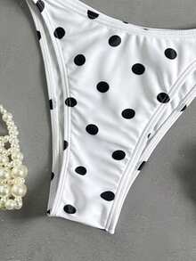 Bonvoyette Conjunto de bikini con estampado de lunares y estrella de mar sexy para mujer, atuendo de playa para el verano - Blanco y Negro - Ver 7