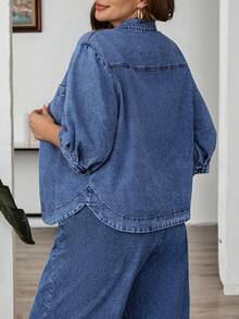 EMERY ROSE Plus Size Casual Washed Denim Blouse - Medium Wash - View 2