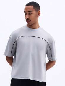 Men's Piped Short Sleeve T-Shirt With Contrast Trim Detail Regular Fit Crew Neck Basic Tee Casual Everyday Wear - Grey - View 4