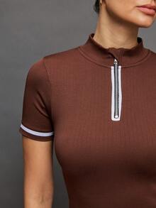 Activina 女士翻领短袖高尔夫球衫 - 咖啡棕 - 查看 7