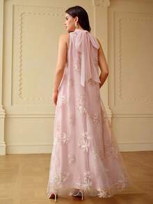 ZEYLAH Women's Elegant Mesh Embroidered Dress - Pink - View 3