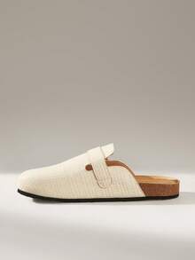 Solecia Sandal Selop Setengah Tertutup Wanita Terbaru, Bahan PU, Sepatu Nyaman, Kasual dan Serbaguna untuk Perjalanan Sehari-hari - Cangkang putih - View 3