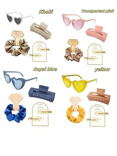 四件套伴娘邀请礼盒，包括伴娘发夹、伴娘发带、伴娘太阳镜，新娘送礼佳品，柔软丝绸发饰，伴娘婚礼礼物，女士款（绿色）