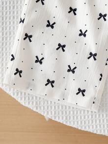 Girls' Long Wide-Leg Pants With Black Bow Print, Elastic Waist Design, Fresh And Cute Style Girls Summer Wide Legs Pants Pants With Bows Girl Wide Pants Bow Pants - Apricot - View 3