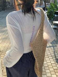 DAZY Teen Girl Casual Letter Print Long Sleeve T-Shirt, Spring/Summer - White - View 5