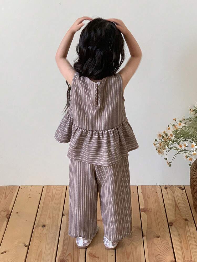 Baby Girl Round Neck Fresh Korean Style Shirt And Pants 2 Pieces Set