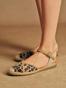 Rosivie 女士休闲豹纹搭扣平底鞋 - 杏色 - 查看 1