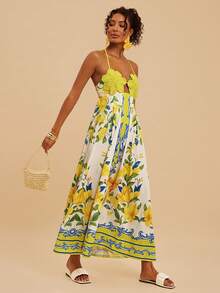 Travachic 女士印花褶皱休闲连衣裙，适合假日和日常穿着 - 彩色 - 查看 4