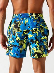 Manfinity Swimmode Quần short đi biển nam in họa tiết rằn ri, có dây rút ở eo và túi. - màu xanh lá - Xem 2