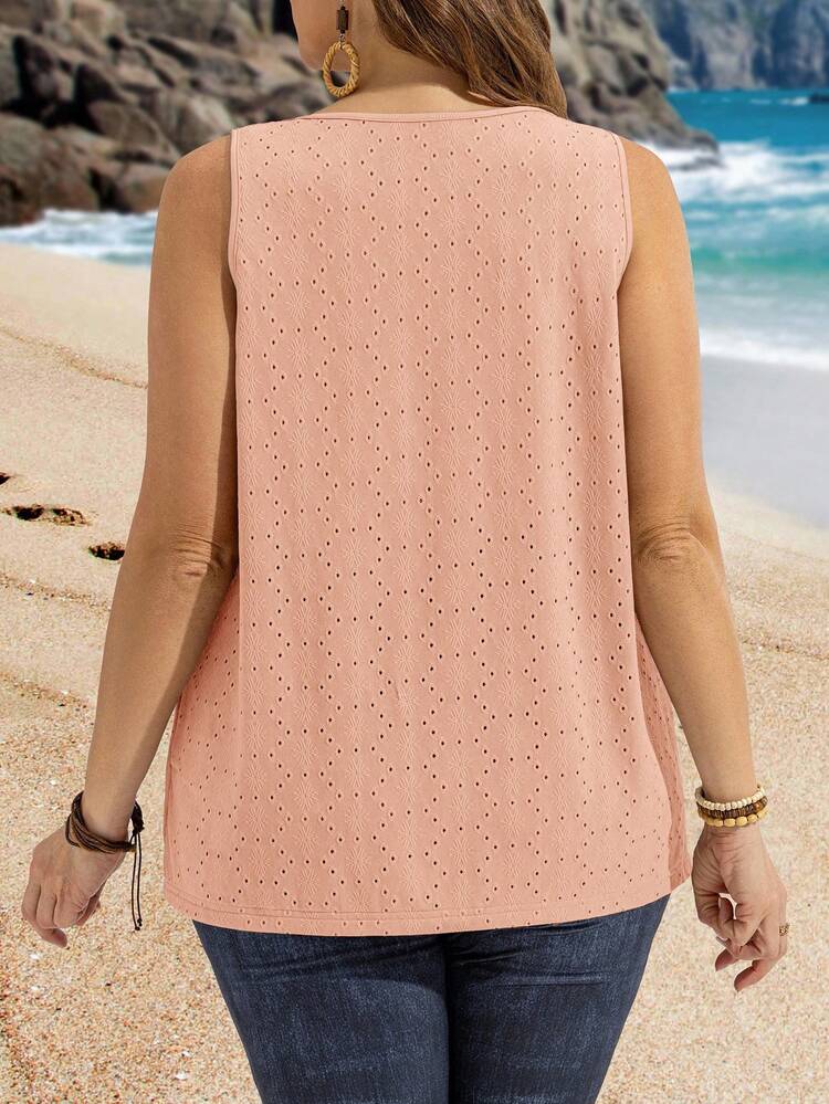 Plus Size Casual Camisole, Sleeveless Minimalist Style, Suitable For Holiday Spring Outfits For Women Vacation Mesh
