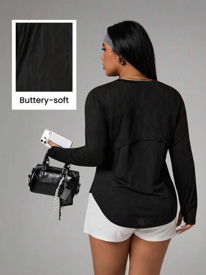 Rhythm Era Plus Size Women's Solid Color Casual Comfortable Breathable Long Sleeve T-Shirt