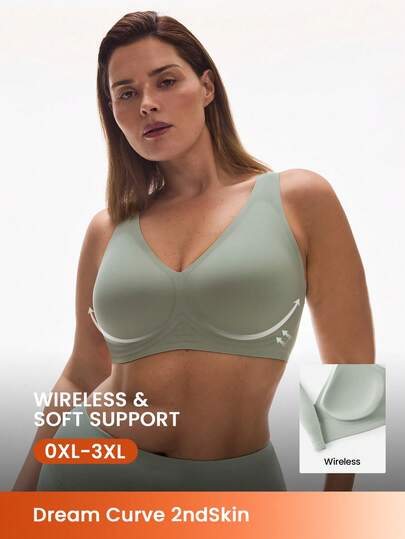 LUVLETTE Plus Dream Curve 2ndSkin Green Wireless Seamless Plunge Lounge Sticky Basic SizeFreedom Bra No Show Underwear Comfortable Must-Haves