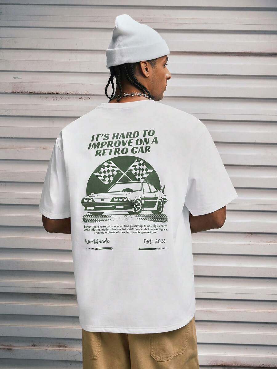 Modcrash One Wave 男士休闲百搭个性化赛车英文标语图案短袖T恤 - 白色 - 查看 1