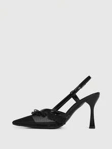 CUCCOO SZL 女士夏季新款时尚条纹鞋，闭趾舒适尖头甜美高跟鞋 - 黑色 - 查看 4