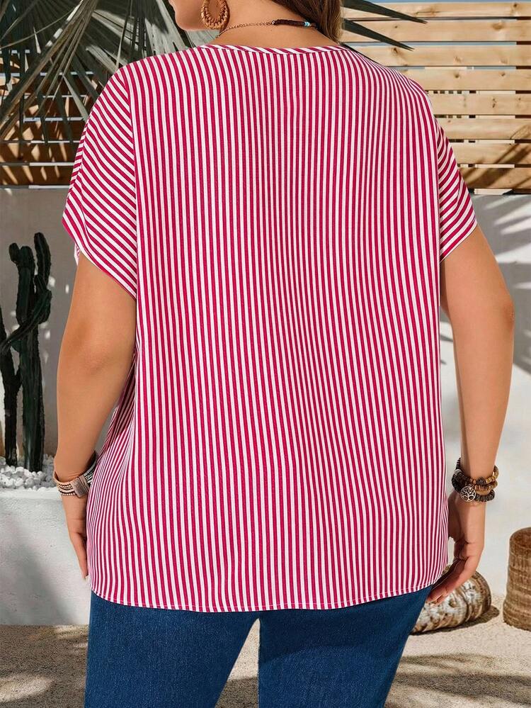 Plus Size Casual Striped Batwing Sleeve Shirt Summer Tops Summer Outfits Summer Clothes  Spring  Spring Outfit Women Spring Clothes Country Style For Women Vacation Outfits Women Summer Tops   Summer Outfits Summer Clothes Spring Dress Spring Outfit Women Spring Clothing Beach Vacation Outfits For Women Vacation Dress Bohemian  Women Blouses Summer Casual Tops Women Summer Striped Shirt