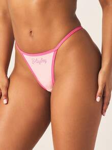 Missguided x Playboy 3 Pack Womens Rhinestone Bunny Logo Contrast Trim Thong Underwear Multi Pack Set Intimate Lingerie Collection - Multicolor - View 4
