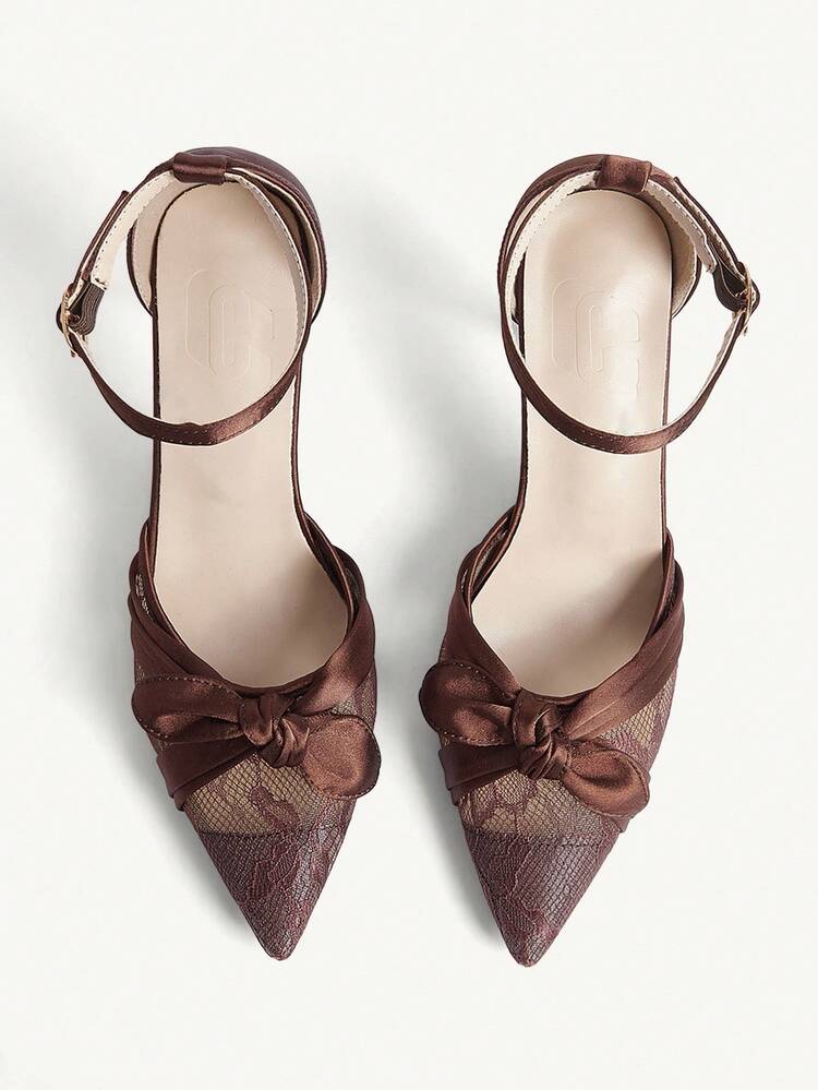 CUCCOO CHICEST Women's Fashion Pointed Classic Satin Mesh With Sexy Evening Wear Party Style Simple Back Space Stiletto High Heel Shoes