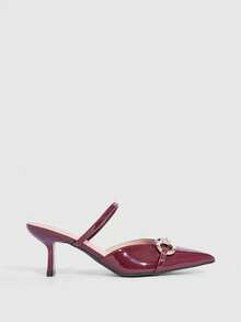 CUCCOO SZL Women's Pointed Toe Metal Decor Elegant High Heel Pumps Spring Shoes - Burgundy - View 2