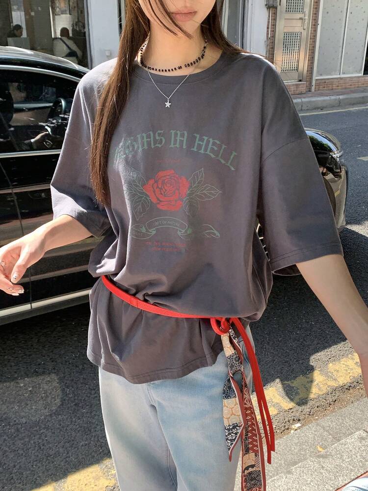 Women's Round Neck Printed Street Style Korean Summer Short Sleeve T-Shirt