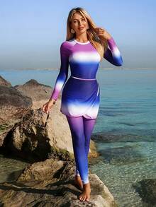Swim Mulvari 26SS 紫色渐变闪电三件套泳衣，成熟海滩度假风 - 彩色 - 查看 1