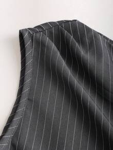 SHEIN Sweetro Áo kiểu nữ dáng ôm thanh lịch, màu xám, họa tiết kẻ sọc, lệch vai, thắt eo, thích hợp cho mùa xuân/hè. - Xám - Xem 5
