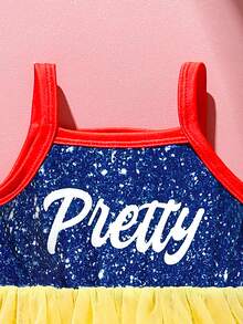 SHEIN Playful Pals 女婴魅力、优雅、可爱、趣味字母、亮片、星星、网纱摄影服装及道具，春夏款 - 彩色 - 查看 4