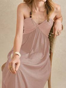 Écloséra Robe longue élégante de style rétro français en perles, tricotée et tissée, de couleur rouille, pour le printemps/été. Robe longue, robe d'été longue, robe de vacances, robe de plage longue pour femmes. Robe d'été femme à col ras-du-cou, robe de style bohème pour tenue de villégiature - Rose bonbon - Voir 5