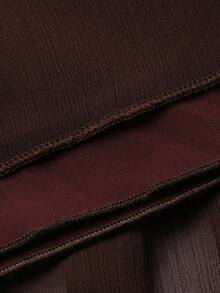 Livesso Summer Vacation Outfit - Loose V-Neck Sheer Top And Casual Skirt Set For Women - Coffee Brown - View 7