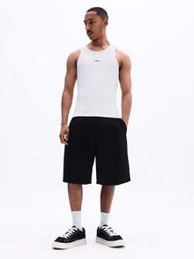 SUMWON Áo tank top nam cổ tròn màu trắng cổ điển, không tay, chất liệu gân, kiểu dáng cơ bản mùa hè. - trắng - Xem 3